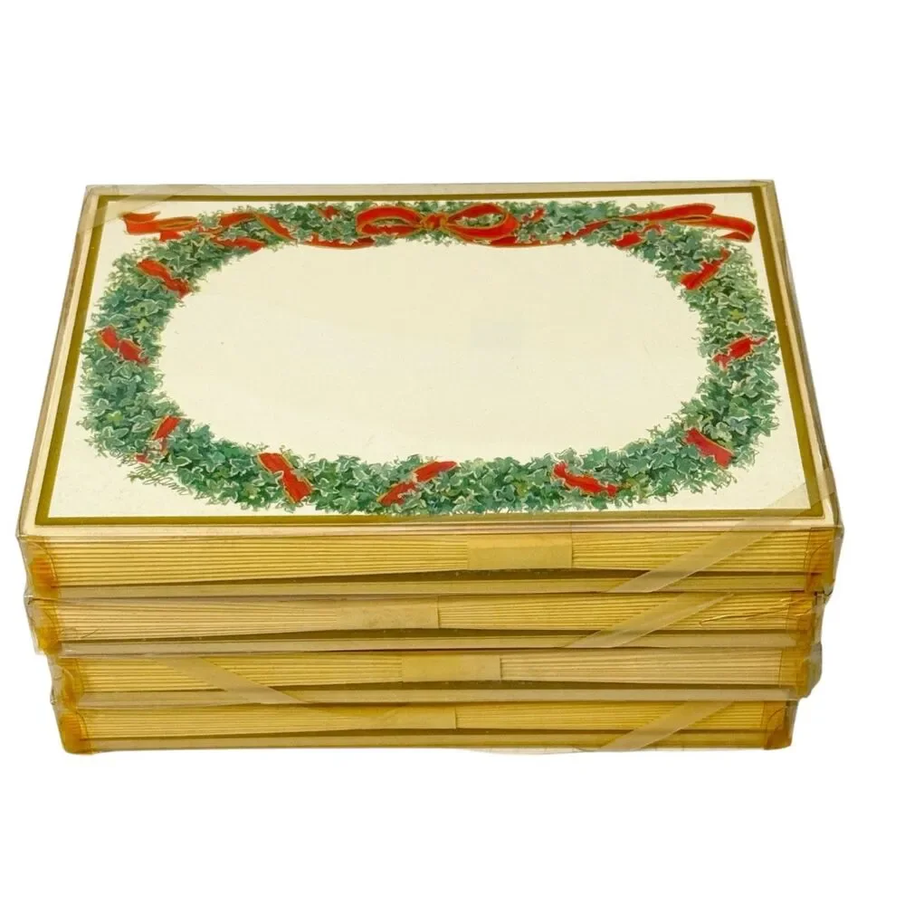 40 Caspari Boxed Christmas Cards + Envelopes Holiday Wreath 60918 Switzerland